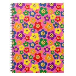 Caderno Espiral Padrão de Flor de Arco-Íris LGBT Fofo-Rosa