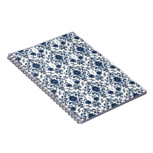Caderno Espiral Padrão de Flor de Damasco Vitoriano Elegante Azul