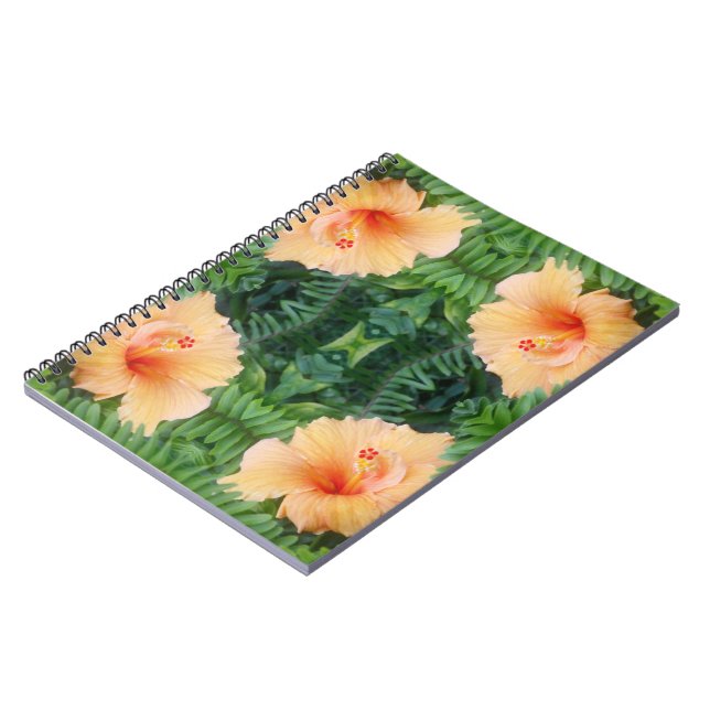 Caderno Espiral Padrão de Flor de Hibisco Laranja (Left Side)