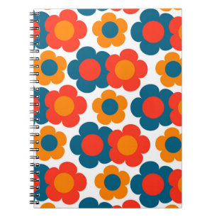 Caderno Espiral Padrão de Flor de Hippie Laranja Azul de Pré-Disqu