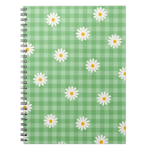 Caderno Espiral Padrão de Flor de Verificação Gingham da Xadrez de