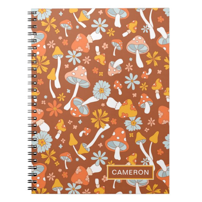 Caderno Espiral Padrão de Flor do Cogumelo Retroativo (Frente)