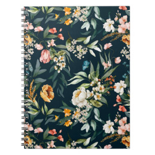 Caderno Espiral Padrão de Flor do Jardim do Estilo de Vintagem Azu