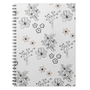 Caderno Espiral Padrão de Flor Hippie Y2K Preto Retro cinza