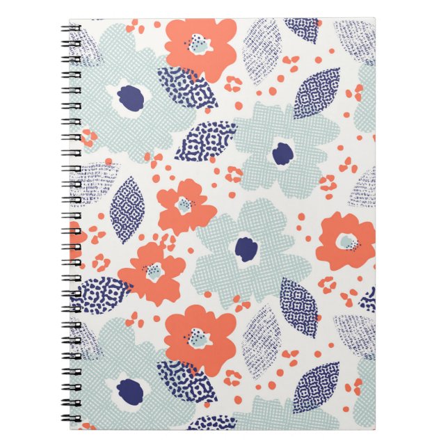 Caderno Espiral Padrão de Flor Moderno Laranja e Azul (Frente)