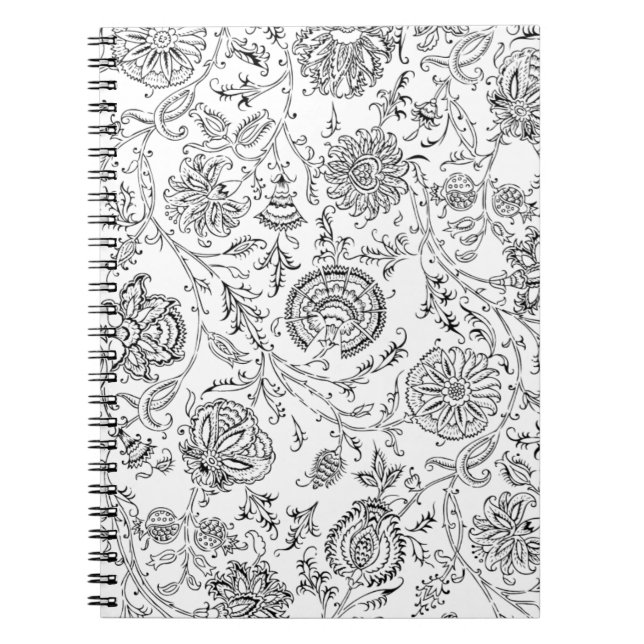 Caderno Espiral Padrão de Flor Preto e Branco (Frente)