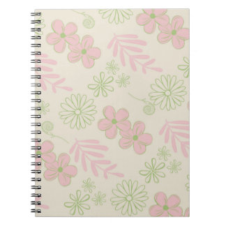 Caderno Espiral Padrão de Flor Retro Verde Rosa Bege Y2K 70s