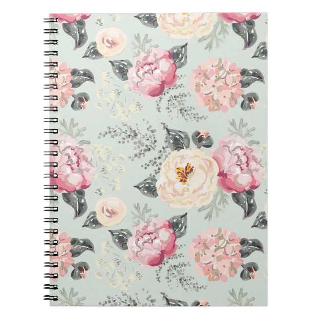 Caderno Espiral Padrão de Flor Rosa Rosa Rosa Rosa Rosa Rosa Rosa  (Frente)