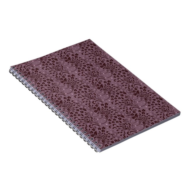 Caderno Espiral Padrão de Flor Roxa Escura com Estrelas (Lado Direito)
