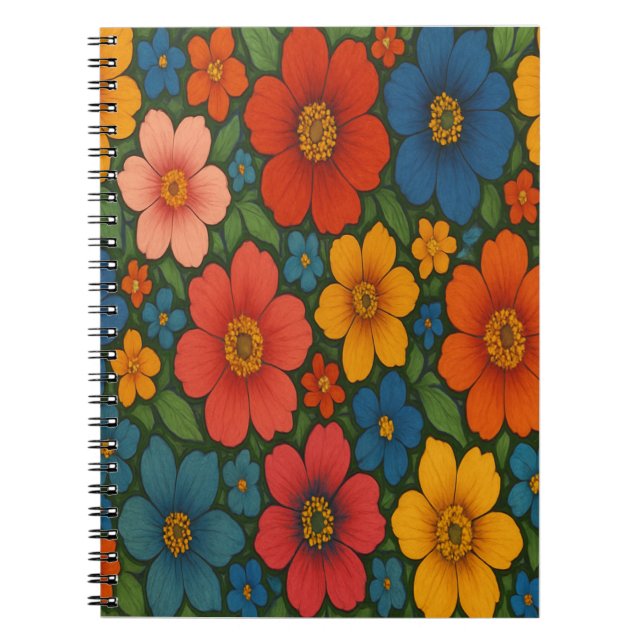 Caderno Espiral Padrão De Flor Selvagem Brilhante (Frente)