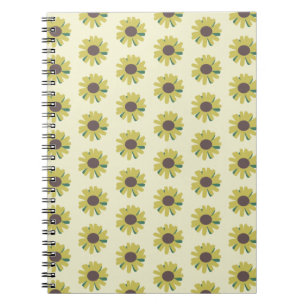 Caderno Espiral Padrão de Flor Simples Amarelo Verde Marrom Girass