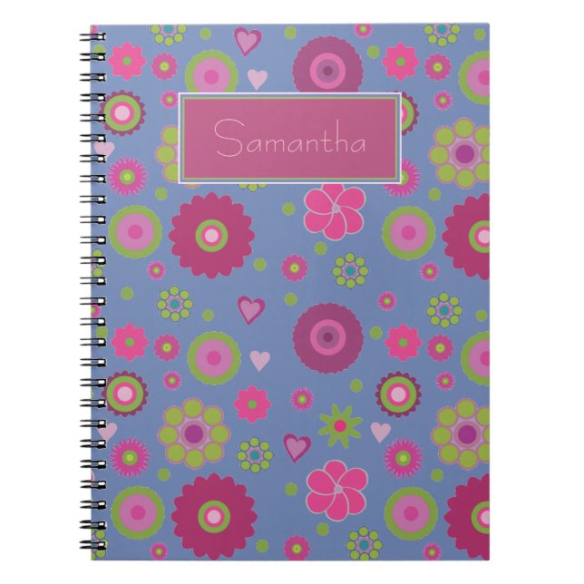 Caderno Espiral Padrão de Flor Snazzy Hippy Personalizado (Frente)