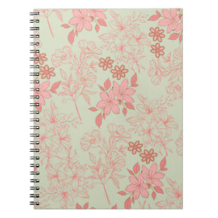 Caderno Espiral Padrão de Flor Verde Cor-de-Rosa Y2K 70s
