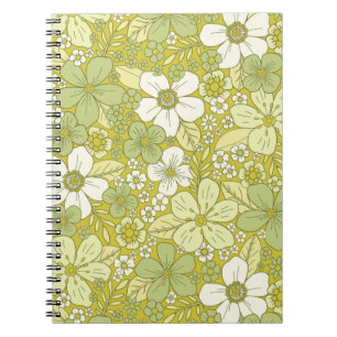 Caderno Espiral Padrão de Flor Verde e Amarelo do Pastel