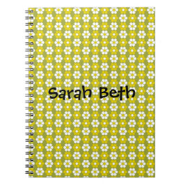 Caderno Espiral Padrão de Flor Verde Retroativo Personalizado