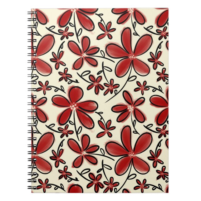 Caderno Espiral Padrão de flor vermelha (Frente)