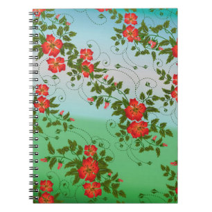 Caderno Espiral Padrão de Flor Vermelho e Verde