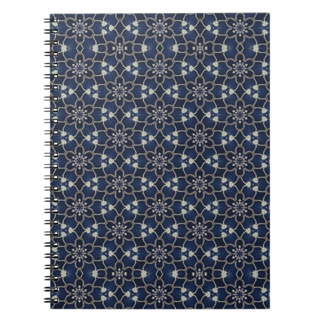 Caderno Espiral Padrão de Flores Azul Meia-Noite (Frente)