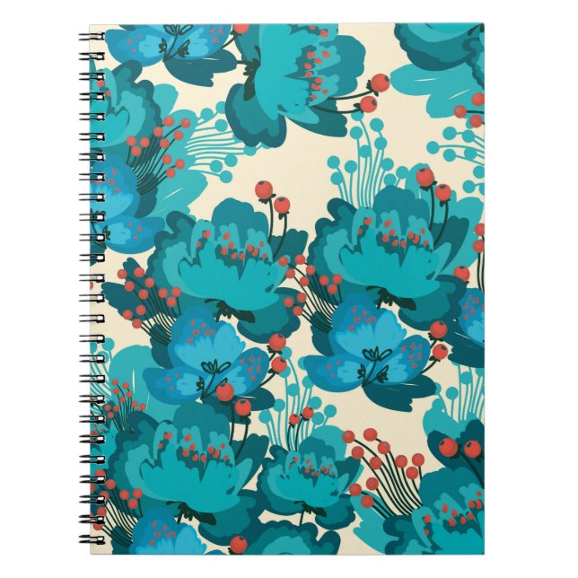 Caderno Espiral Padrão de flores da vindima (Frente)