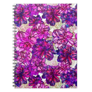 Caderno Espiral Padrão De Flores De Abstrato Rosa E Roxo
