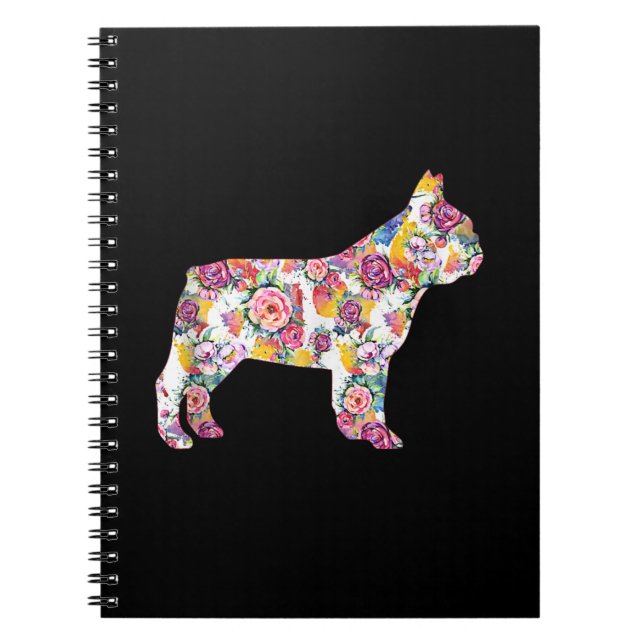 Caderno Espiral padrão de flores de buldogue francês| presente de  (Frente)