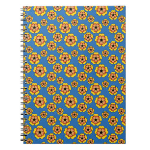 Caderno Espiral Padrão de Flores de Laranja Amarelo