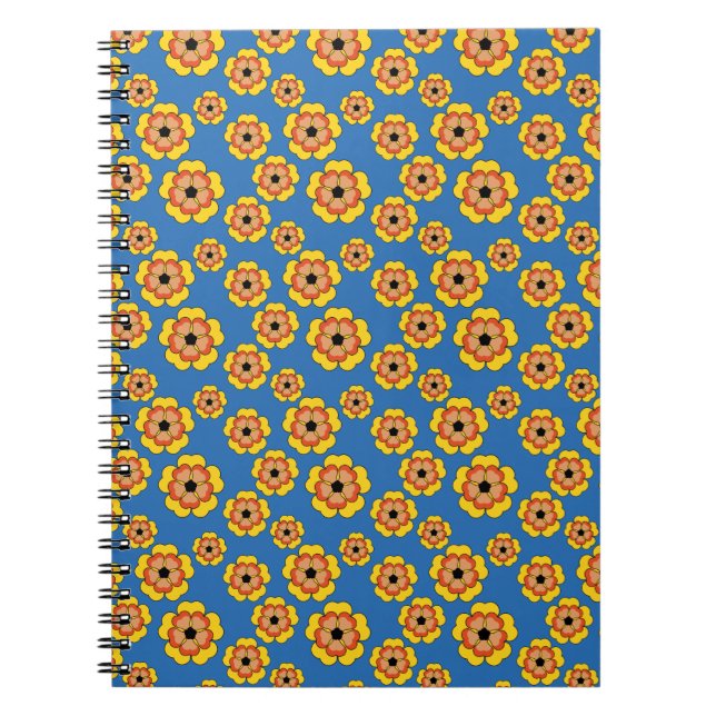 Caderno Espiral Padrão de Flores de Laranja Amarelo (Frente)