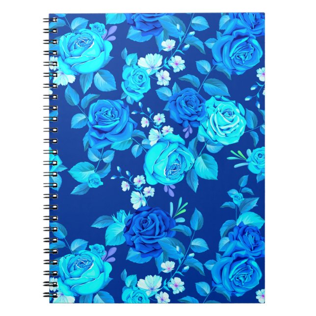 Caderno Espiral Padrão de Flores de Rosa Azul Clássico-87600 (Frente)