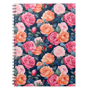 Caderno Espiral Padrão de Flores de rosa florescente- 80037