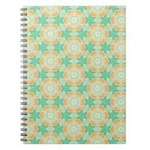 Caderno Espiral Padrão de flores mosaico da casa azulejo 70s 60s
