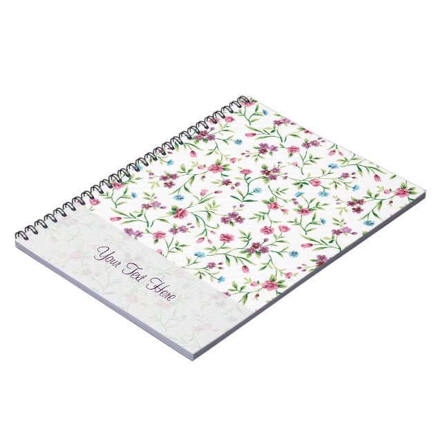 Caderno Espiral Padrão de Flores Pequenas Rosa e Azul (Left Side)
