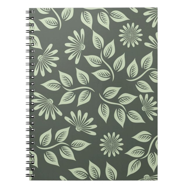 Caderno Espiral Padrão de flores primavera verde (Frente)