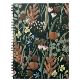 Caderno Espiral Padrão de Flores Selvagens e Secas.