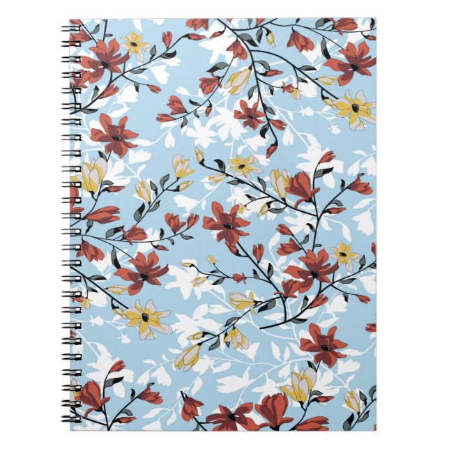 Caderno Espiral Padrão de flores sem costura. Bba floral simples (Frente)