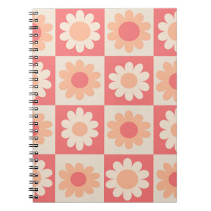 Caderno Espiral Padrão de Flores Xadrez Peach Fuzz Retro