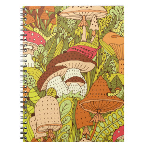 Caderno Espiral Padrão de floresta desenhado à mão com diferentes 