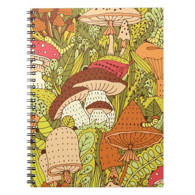Caderno Espiral Padrão de floresta desenhado à mão com diferentes  (Frente)