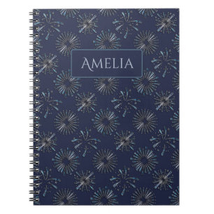 Caderno Espiral Padrão de Fogos de Artifício Azul Ornamentado Pers