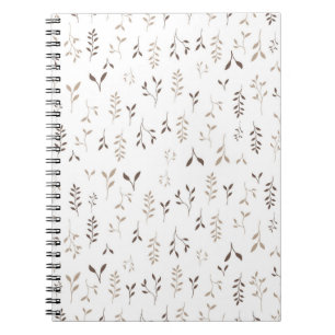 Caderno Espiral Padrão de Folha Botânica Bege Marrom Boho Minimali