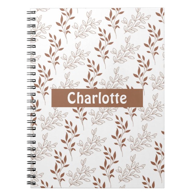 Caderno Espiral Padrão de Folha de Folha Vermelha Castanha (Frente)