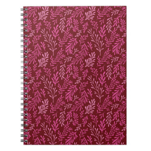 Caderno Espiral Padrão de Folha Tropical Burgundia e Rosa