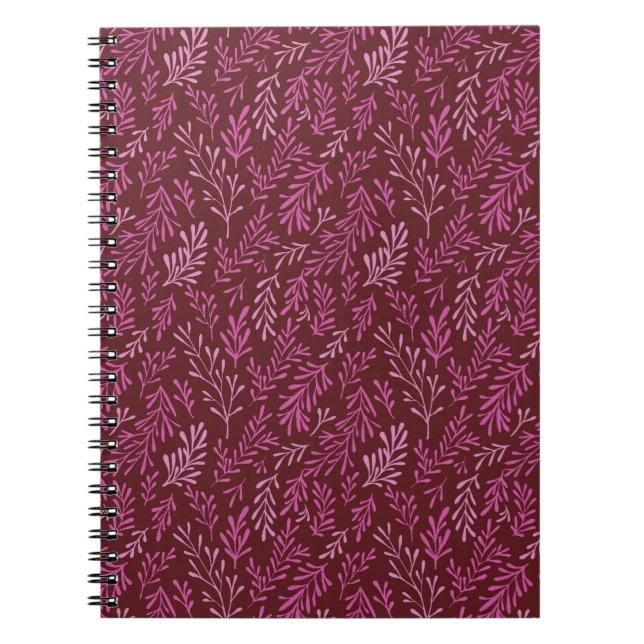 Caderno Espiral Padrão de Folha Tropical Burgundia e Rosa (Frente)