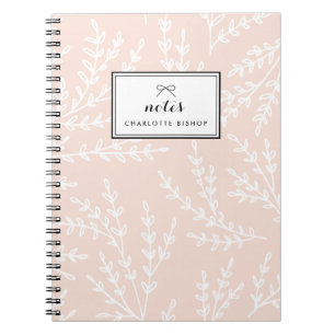 Caderno Espiral Padrão de Folhagem de Blush Personalizado