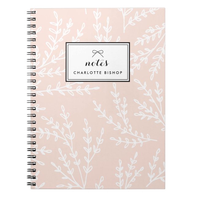 Caderno Espiral Padrão de Folhagem de Blush Personalizado (Frente)
