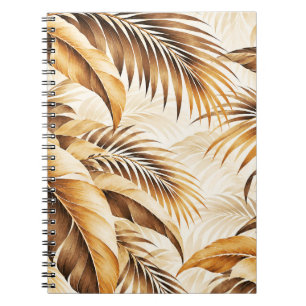 Caderno Espiral Padrão de Folhagem de Palmeira Tropical Bege Sépia