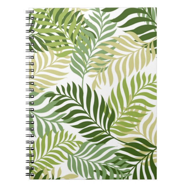 Caderno Espiral Padrão de Folhas Botânicas em Branco (Frente)