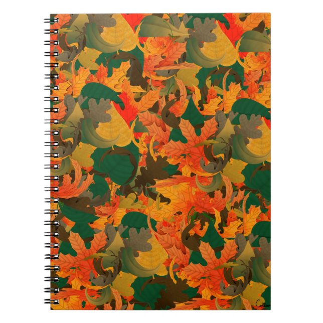 Caderno Espiral Padrão de Folhas Caindo para Outono (Frente)