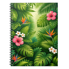 Caderno Espiral Padrão de Folhas da Selva Tropical