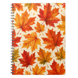 Caderno Espiral Padrão de Folhas de Bordo de Outono | Folha Vermel