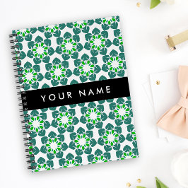 Caderno Espiral Padrão de Folhas, Folhas Verdes, Seu Nome